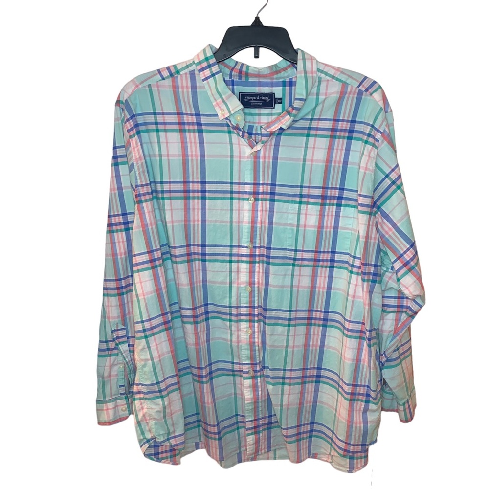 Vineyard Vines Blue Plaid Long Sleeve Button Down Shirt Size 2XB